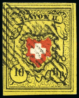 Stamp of Switzerland / Schweiz » Rayonmarken » Rayon II, gelb, ohne Kreuzeinfassung (STEIN B) Type 40 B/LU, auf Kartonpapier (16II.1.09), farbfrisch