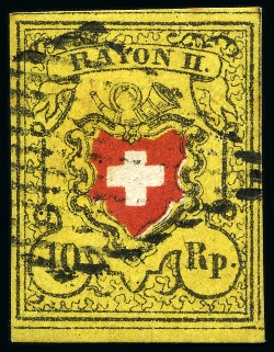 Stamp of Switzerland / Schweiz » Rayonmarken » Rayon II, gelb, ohne Kreuzeinfassung (STEIN B) Type 39 B/RO, auf Kartonpapier (16II.1.09), farbfrisch
