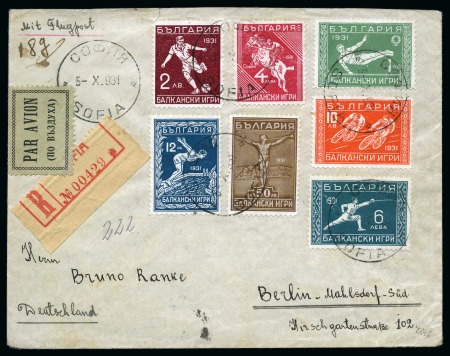 Stamp of Olympics » 1928-1932 Intervening Championships 1931 Bulgaria Sports set of 7 tied to cover by Sofia cds