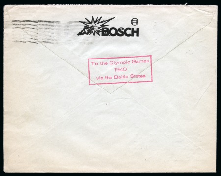 Stamp of Olympics » 1940 Helsinki (Cancelled) 1939 (Aug 3) "To the Olympic Games / 1940 / via the Baltic States" boxed advertising cachet