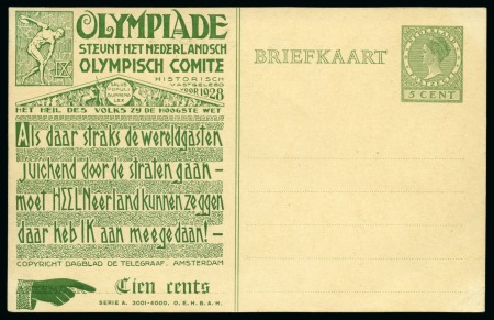 Stamp of Olympics » 1928 Amsterdam » Huygens Postal Stationery Cards (ordered by Series number) 1928 Amsterdam 5c official postal stationery card by Huygens (Serie A. 3001-4000)