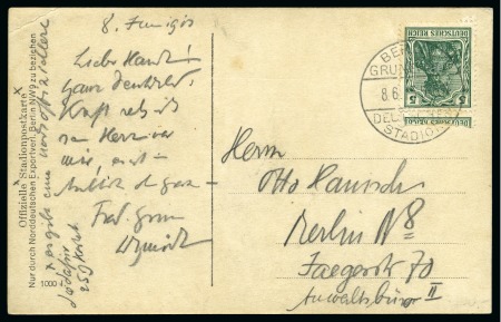 Stamp of Olympics » 1916 Berlin 1913 (Jun 8) Picture postcard of the stadium with 5pf cancelled by "BERLIN / GRUNEWALD / DEUTSCHES / STADION" cds