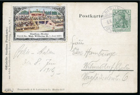 Stamp of Olympics » 1916 Berlin 1913 (Jun 8) 5pf postal stationery card of the stadium cancelled by "BERLIN / GRUNEWALD / DEUTSCHES / STADION" cds