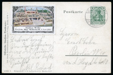 Stamp of Olympics » 1916 Berlin 1913 (Jun 8) 5pf postal stationery card of the stadium cancelled by "BERLIN / GRUNEWALD / DEUTSCHES / STADION" cds