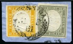 Stamp of Italian States » Sardinia ITALY - SARDINIA 1854-1863 2 FRAGMENTS WITH nizza & messina pmks