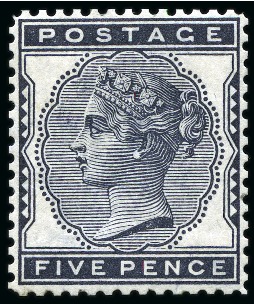 Stamp of Great Britain » 1855-1900 Surface Printed » 1880-81 Provisional Issue and 1881 1d Lilac 1880 5d Indigo pl.1. imprimatur line perf 14