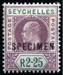 Stamp of Seychelles 1890-1967 Old-time collection on eight large hand-drawn pages incl. Specimens