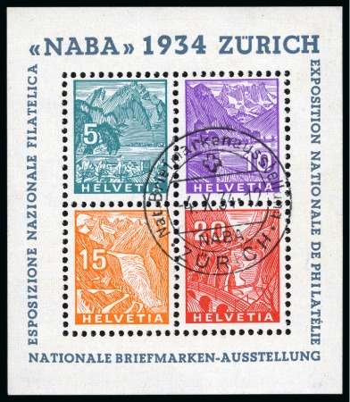 Stamp of Switzerland / Schweiz » Schweiz ab 1907 1934 NABA-Block, entwertet mit Ausstellungsstempel 4.X.34
