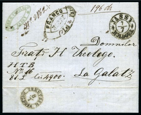 Stamp of Romania » Postal History » Double-circle Datestamps Circular ds JASSY in blue on cover