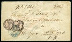 Stamp of Romania » 1858 Moldavian Bull's (21 July) Handstruck at Jassy on wove paper (81pa.) or laid paper (other values). Bull's Head 27pa two used on cover