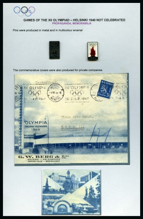 Stamp of Olympics » 1940 Helsinki (Cancelled) 1940 Helsinki collection on 21 album pages with covers, commemorative medals and pins
