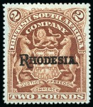 Stamp of Rhodesia 1909-12 £2 Rosy Brown on blued paper mint og, very fine