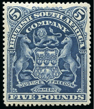 Stamp of Rhodesia 1898-1908 £5 Deep Blue mint large part og, very fine