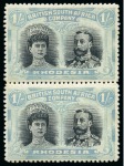 Stamp of Rhodesia 1910-13 Double Head 1s black & pale blue mint vertical pair from the "no gash" plate