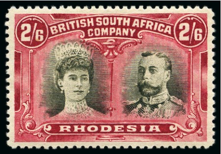 Stamp of Rhodesia 1910-13 Double Head 2s6d with variety "gash in ear" mint