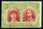 Stamp of Rhodesia 1910-13 Double Head 5s from the "short gash" plate mint