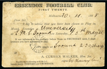 Stamp of Thematics » Sport and Games » Football AUSTRALIA: Two postcards; one postal stationery card from Essendon FC and one picture postcard of Williamstown BAFC