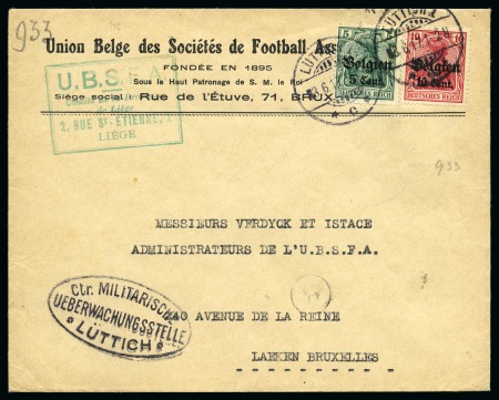 Stamp of Thematics » Sport and Games » Football BELGIUM: 1917 "Union Belge des Socoétés de Football Association" printed envelope