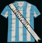 Stamp of Thematics » Sport and Games » Football ARGENTINA: Five items incl. fabric in the shape of the Racing Club shirt signed