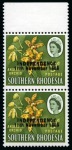 Stamp of Rhodesia 1966 Independence 9d mint nh top marginal vertical pair with OVERPRINT DOUBLE variety