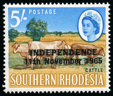 Stamp of Rhodesia 1966 Independence 5s mint nh with OVERPRINT DOUBLE variety