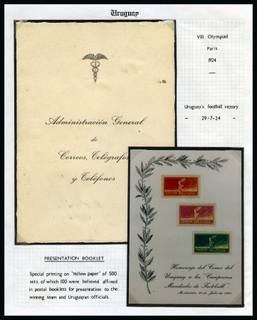 Stamp of Olympics » 1924 Paris » 1924 Olympic Issues of Other Countries URUGUAY: Collection of the gold medal winning Uruguay football team incl. the rare yellow paper set in presentation folder