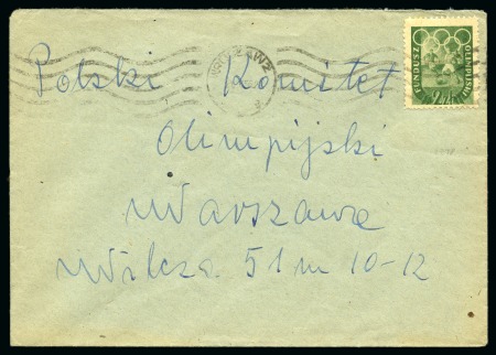 Stamp of Olympics » Pierre de Coubertin and the IOC 1955 (Jun 21) Polish Olympic Committee 2zl fund raising stamp on cover