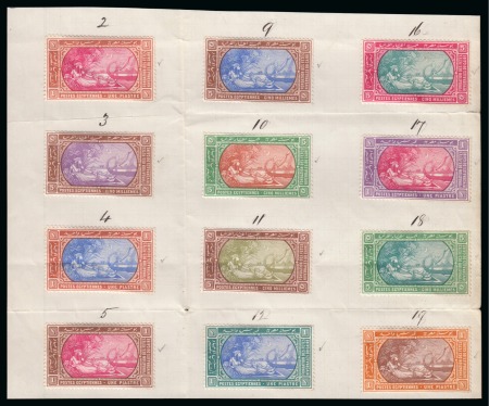 Stamp of Egypt » Commemoratives 1895 Winter Festivals Foundation part Appendix page with nine bi-coloured colour trials on the 1m and 5m values
