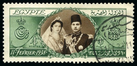 Stamp of Egypt » Commemoratives 1938 King Farouk's 18th Birthday £E1 used with 11 FE 38 Alexandria cds