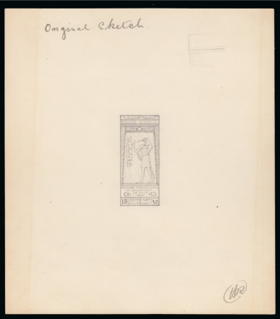 Stamp of Egypt » Commemoratives 1925 International Geographical Congress, original 15m pencil-drawn essay of the accepted design on thick card