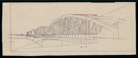 Stamp of Egypt » Commemoratives 1933 International Railway Congress group of five hand drawn unadopted essays in ink depicting the Dessuq Bridge (1) and Zifta Bridge (4)