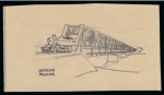 Stamp of Egypt » Commemoratives 1933 International Railway Congress group of five hand drawn unadopted essays in ink depicting the Dessuq Bridge (1) and Zifta Bridge (4)