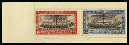 Stamp of Egypt » Commemoratives 1926 International Navigation Congress complete set of three with COLONIAS specimen hs affixed to pieces of archive page from the Goa postal archive