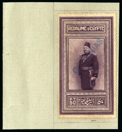 Stamp of Egypt » Commemoratives 1926 King Fouad's 58th Birthday 50pi with COLONIAS specimen hs affixed to piece of archive page from the Goa postal archive