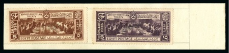 Stamp of Egypt » Commemoratives 1936 Anglo-Egyptian Treaty complete set of three with faint "SPÉCIMEN" specimen hs affixed to pieces of archive page from the Goa postal archive