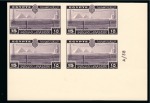 Stamp of Egypt » Commemoratives 1938 International Telecommunications Conference complete set of three, Royal imperforate with CANCELLED backs in lower right corner marginal plate blocks of four