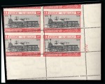 Stamp of Egypt » Commemoratives 1933 International Railway Congress complete set of four with Royal oblique perforations in mint nh lower right corner plate blocks of four