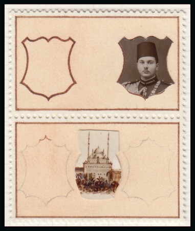 Stamp of Egypt » Commemoratives 1941 Centenary of the Reigning Dynasty of Egypt (unissued) vertical pair of essays on perforated carton