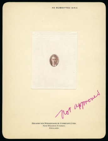 Stamp of British Empire General Collections and Lots » British Empire Essays 1951 Bradbury Wilkinson & Co. unadopted die proof essay of the head of King George VI 