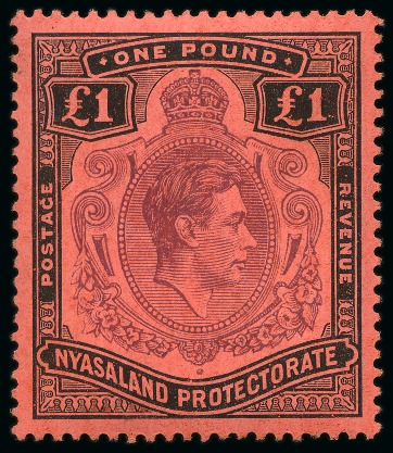 Stamp of Nyasaland » Nyasaland Protectorate 1938-44 £1 Purple & Black on red with "serif on G" variety mint nh