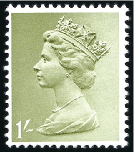 Stamp of Great Britain » Queen Elizabeth II 1970 1s6d COLOUR TRIAL IN SAGE-GREEN, pencil notat