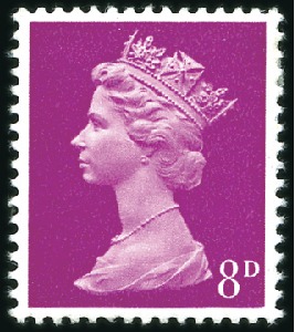 Stamp of Great Britain » Queen Elizabeth II 1970 8d COLOUR TRIAL IN BRIGHT MAGENTA, pencil not