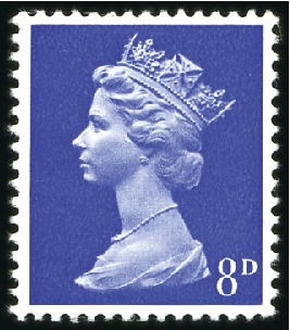 Stamp of Great Britain » Queen Elizabeth II 1970 8d COLOUR TRIAL IN ULTRAMARINE, pencil notati