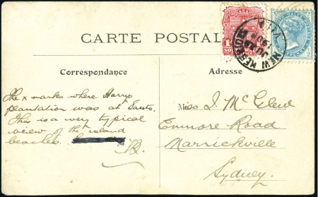 Stamp of New Hebrides 1908 (Jun 29) Picture postcard (of locals) to Sydn