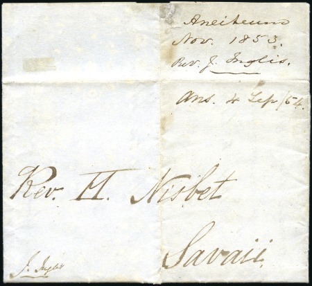 Stamp of New Hebrides 1853 (Nov) Entire from Rev. John Inglis at Aneiteu