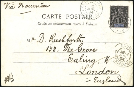 Stamp of New Hebrides 1904 (Jul 10) Picture postcard to England with 190