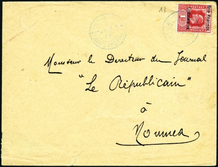 Stamp of New Hebrides 1910 (Jul 31) Envelope to Noumea with 1908 Fiji Ov