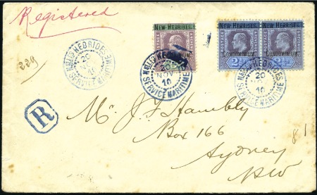 Stamp of New Hebrides 1910 (Nov 20) Envelope sent registered to New Sout
