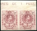 Stamp of Spain 1909 King Alfonso XIII, top marginal imperforate s