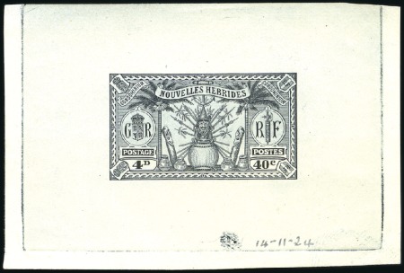 Stamp of New Hebrides 1925 French Dual Currency 4d/40c die proof in blac
